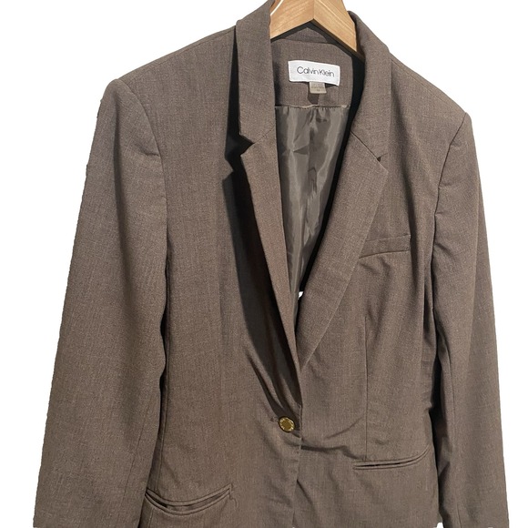 Calvin‎ Klein Women's Brown One Button Closure Padded Blazer Size 12 - Picture 5 of 12